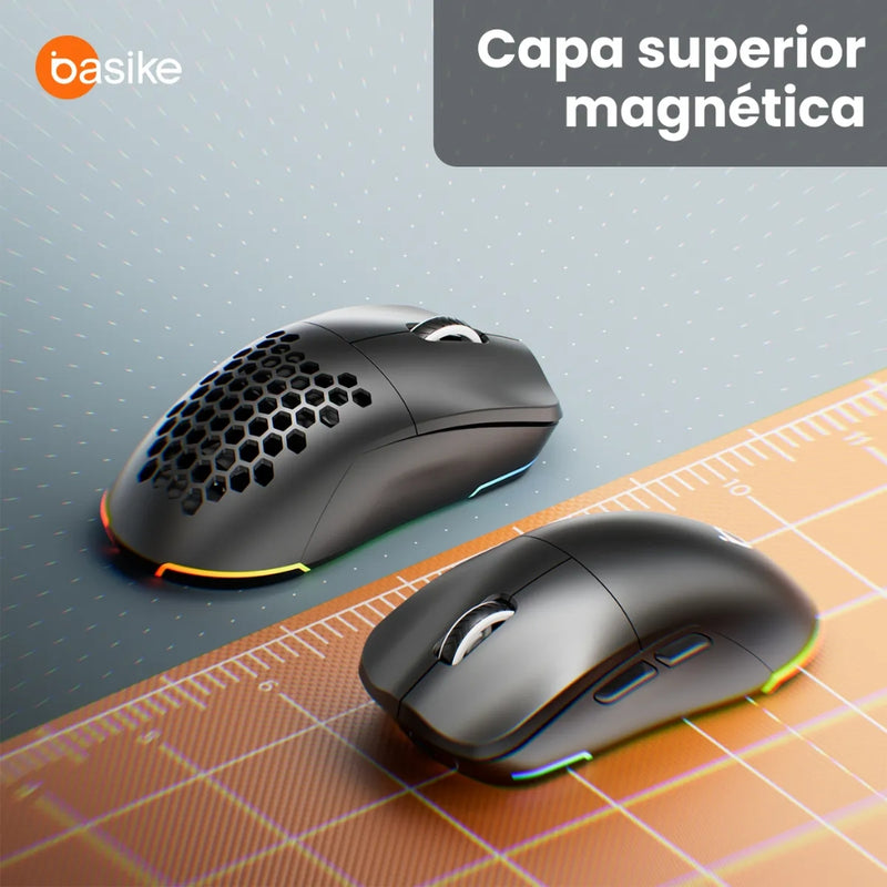 Mouse Sem Fio Gamer Basike Ba MOU338 Bluetooth 5.1 2.4ghz 12.800dpi 10 metros de alcance Com RGB Recarregável Ergonômico