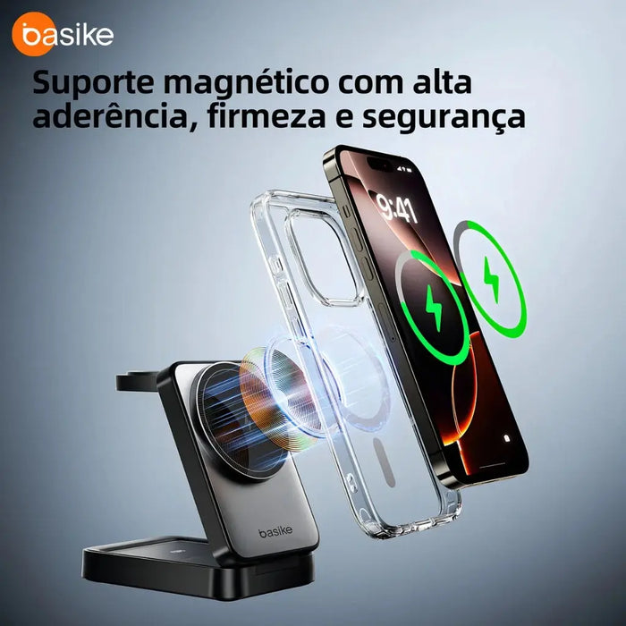 Carregador Por Indução 3 em 1 Basike Ba WXC 148 15W Compativel com Magsafe Dobrável - Basike Brasil Oficial