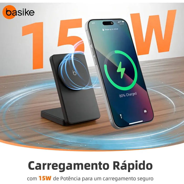 Carregador por Indução 3 em 1 Basike Ba WXC 290 15W Suporte Magnético Rápido Drobrável - Basike Brasil Oficial