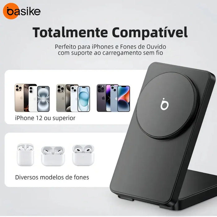 Carregador por Indução 3 em 1 Basike Ba WXC 290 15W Suporte Magnético Rápido Drobrável - Basike Brasil Oficial