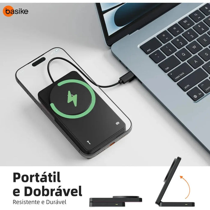 Carregador por Indução 3 em 1 Basike Ba WXC 290 15W Suporte Magnético Rápido Drobrável - Basike Brasil Oficial