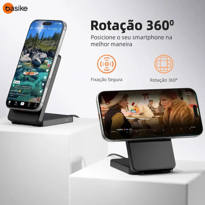 Carregador por Indução 3 em 1 Basike Ba WXC 290 15W Suporte Magnético Rápido Drobrável - Basike Brasil Oficial