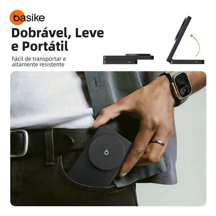 Carregador por Indução 3 em 1 Basike Ba WXC 290 15W Suporte Magnético Rápido Drobrável - Basike Brasil Oficial