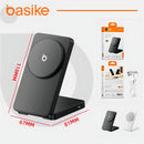 Carregador por Indução 3 em 1 Basike Ba WXC 290 15W Suporte Magnético Rápido Drobrável