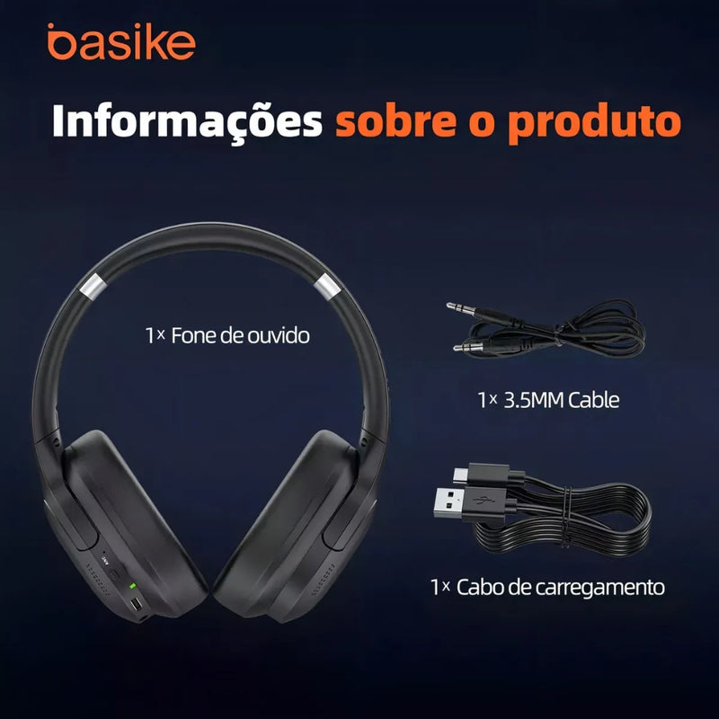 Fone De Ouvido Basike Ba FON 20420 HeadSet Bluetooth Com Redução de Ruído ANC HIFI Com Microfone