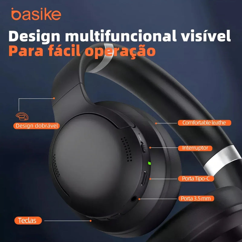 Fone De Ouvido Basike Ba FON 20420 HeadSet Bluetooth Com Redução de Ruído ANC HIFI Com Microfone
