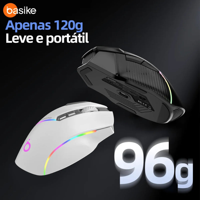 Mouse Gamer Basike Ba MOU 339 Sem fio Bluetooth Wirelles ou Cabo C Recarregável Com RGB 12.800DPI