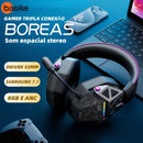 Headset Gamer Basike Ba FON 317 Boreas V2 Conexão Tripla Sem Fio Surround RGB Bateria 20 H