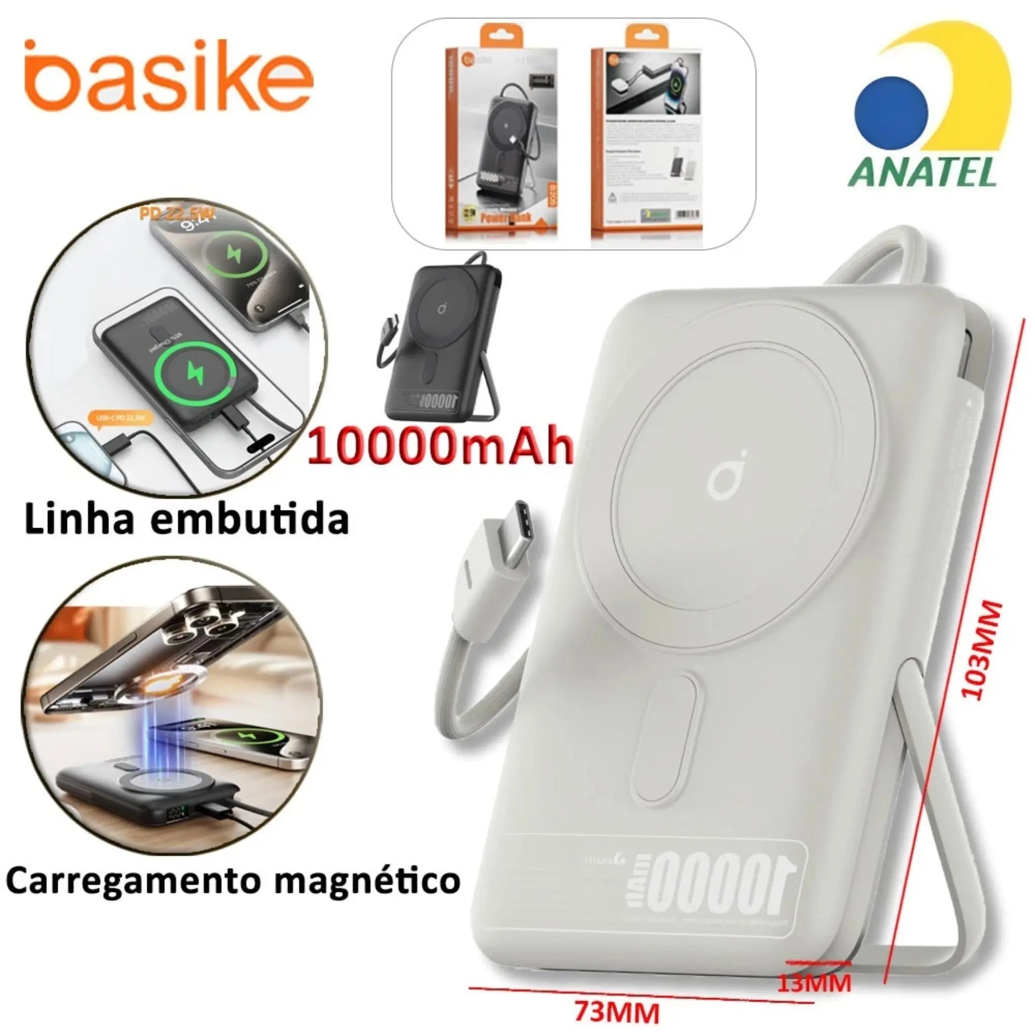 Powe Bank Basike B 205 10.000mAh Carregador Portátil Indução 22.5W