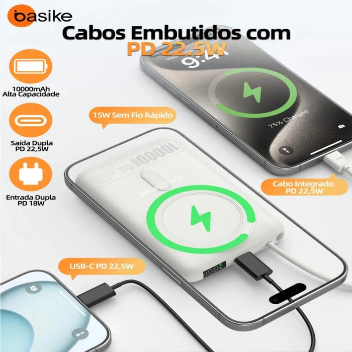 Powe Bank Basike B 205 10.000mAh Carregador Portátil Indução 22.5W - Basike Brasil Oficial