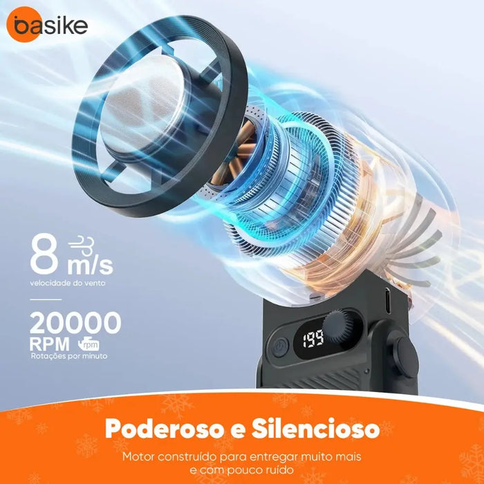 Ventilador De Mão Portatil Basike Ba FAN 330 Recarregavel Display Led 20000 RPM - Basike Brasil Oficial