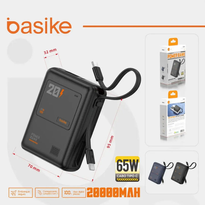 Power Bank Basike B203A 20.000mAh 65W Turbo com Display - Basike Brasil Oficial