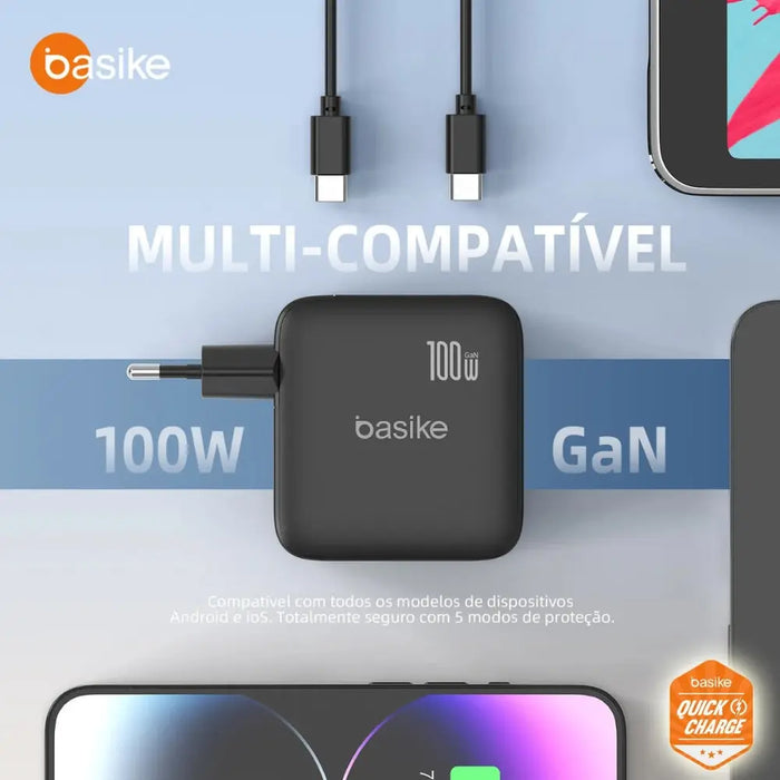 Carregador Basike Ba CAR 050 100W USB-C 3 USB-A 1 Portas Rápido Premium - Basike Brasil Oficial