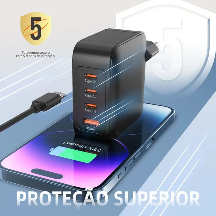 Carregador Basike Ba CAR 050 100W USB-C 3 USB-A 1 Portas Rápido Premium - Basike Brasil Oficial
