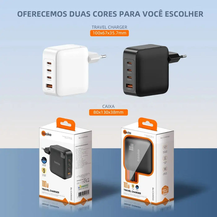 Carregador Basike Ba CAR 050 100W USB-C 3 USB-A 1 Portas Rápido Premium - Basike Brasil Oficial
