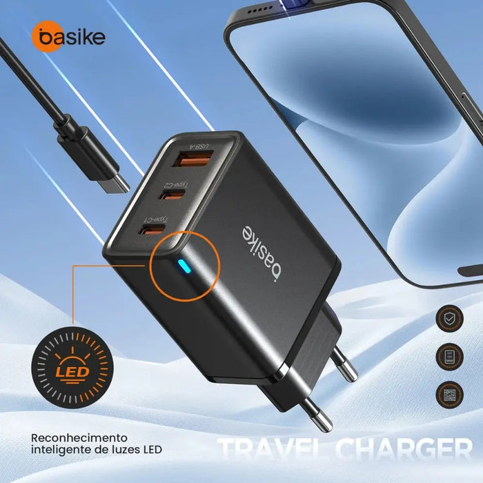 Carregador Basike Ba CAR 049 65W Potente Turbo Tipo C 2 e USB 1 Premium - Basike Brasil Oficial