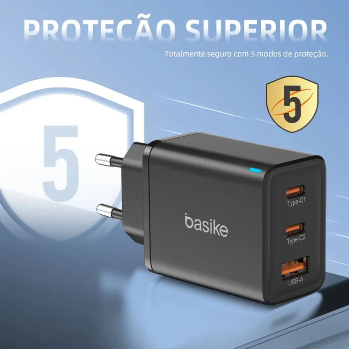 Carregador Basike Ba CAR 049 65W Potente Turbo Tipo C 2 e USB 1 Premium - Basike Brasil Oficial