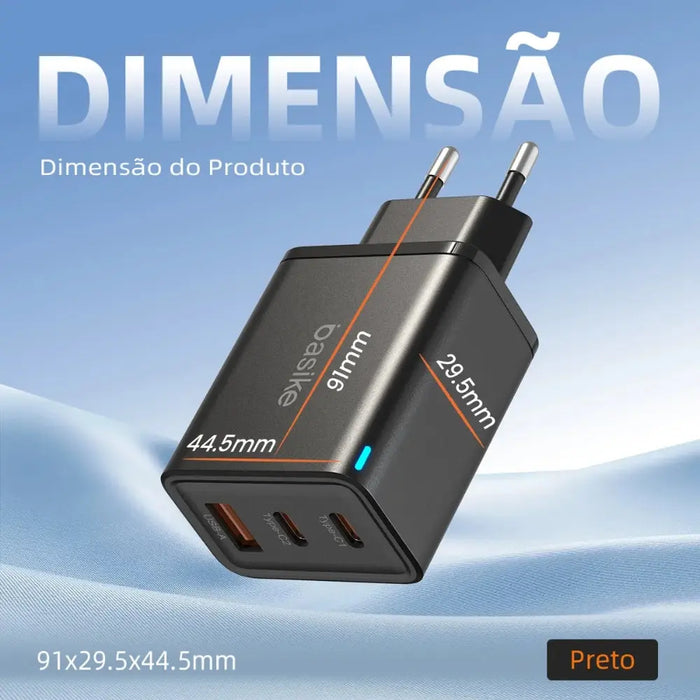 Carregador Basike Ba CAR 049 65W Potente Turbo Tipo C 2 e USB 1 Premium - Basike Brasil Oficial