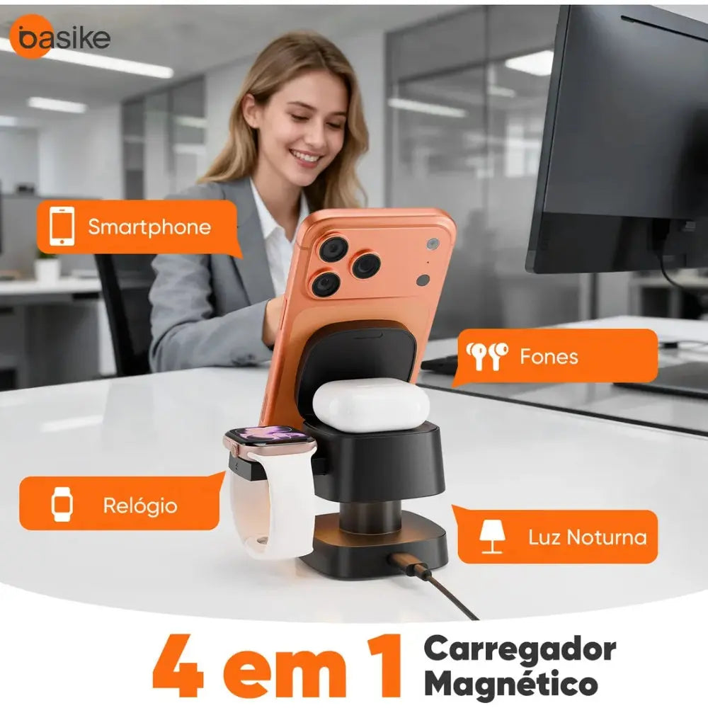 Carregador por Indução Basike Ba WXC 279 Sem Fio Turbo 15 4 em 1