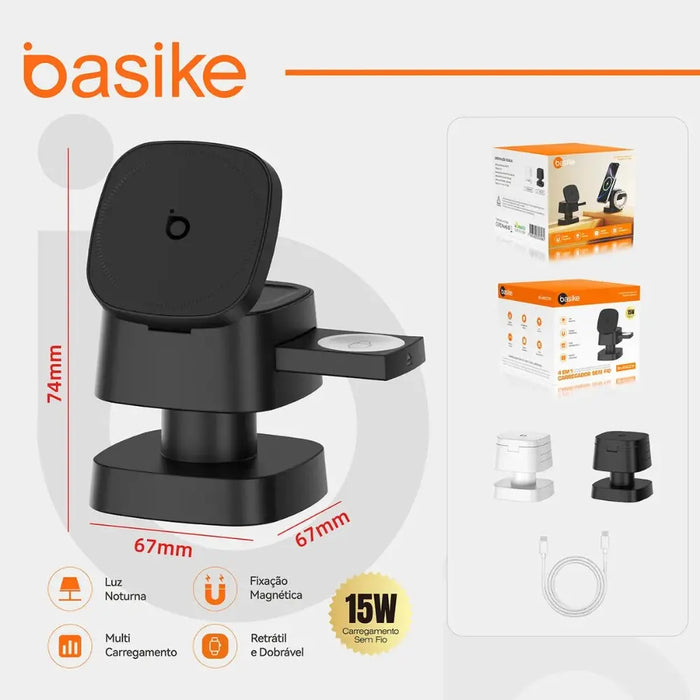 Carregador por Indução Basike Ba WXC 279 Sem Fio Turbo 15 4 em 1 Luz - Basike Brasil Oficial