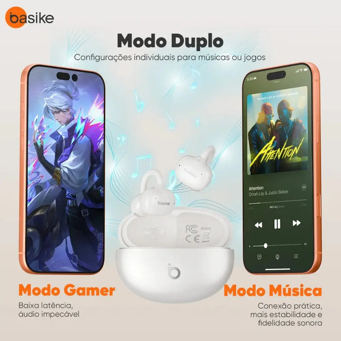 Fone de Ouvido Basike Ba FON 349 Sem Fio Com Cancelamento de Ruido ENC 30 horas Tipo Clips - Basike Brasil Oficial
