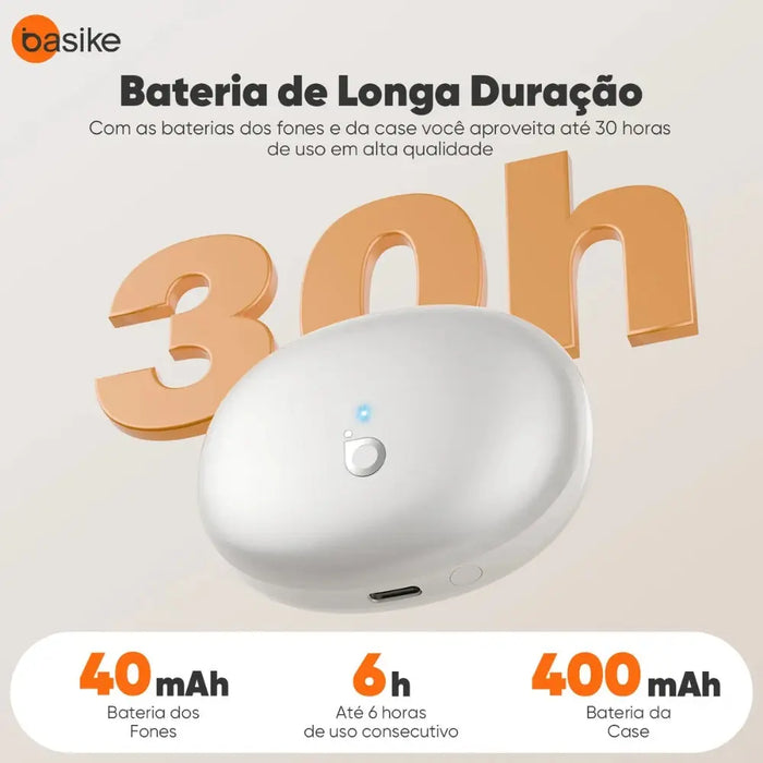 Fone de Ouvido Basike Ba FON 349 Sem Fio Com Cancelamento de Ruido ENC 30 horas Tipo Clips - Basike Brasil Oficial