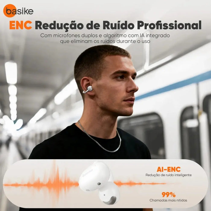 Fone de Ouvido Basike Ba FON 349 Sem Fio Com Cancelamento de Ruido ENC 30 horas Tipo Clips - Basike Brasil Oficial