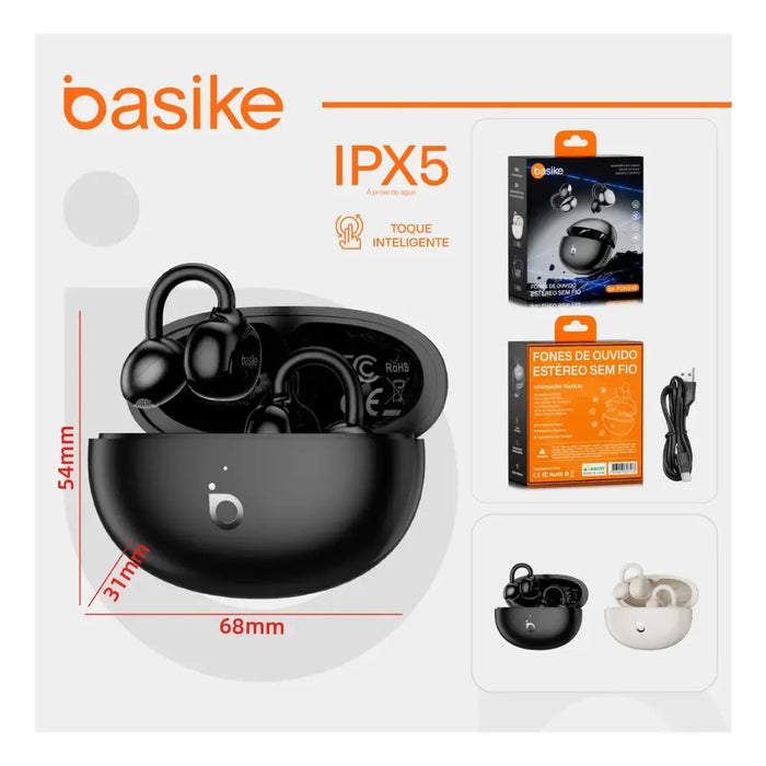 Fone de Ouvido Basike Ba FON 349 Sem Fio Com Cancelamento de Ruido ENC 30 horas Tipo Clips - Basike Brasil Oficial