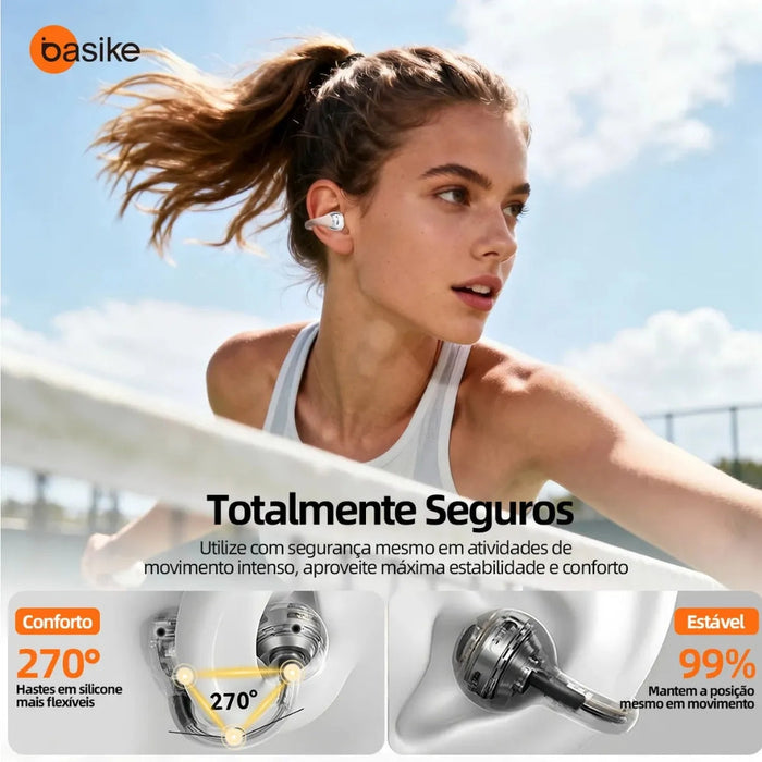Fone de Ouvido Basike Ba FON 261A Open-Ear Sem Fio TWS Tipo Clipe Basike