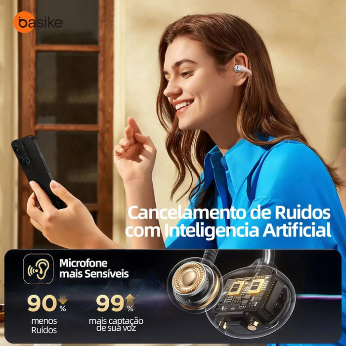Fone de Ouvido Basike Ba FON 261A Open-Ear Sem Fio TWS Tipo Clipe Basike