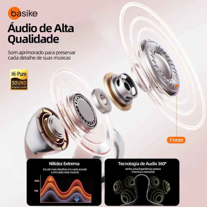 Fone de Ouvido Basike Ba FON 261A Open-Ear Sem Fio TWS Tipo Clipe Basike