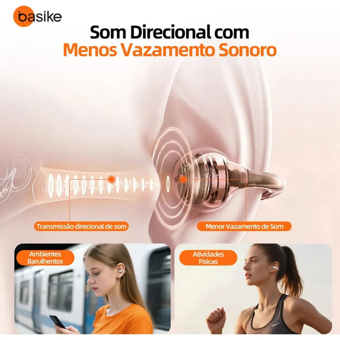 Fone de Ouvido Basike Ba FON 261A Open-Ear Sem Fio TWS Tipo Clipe Basike