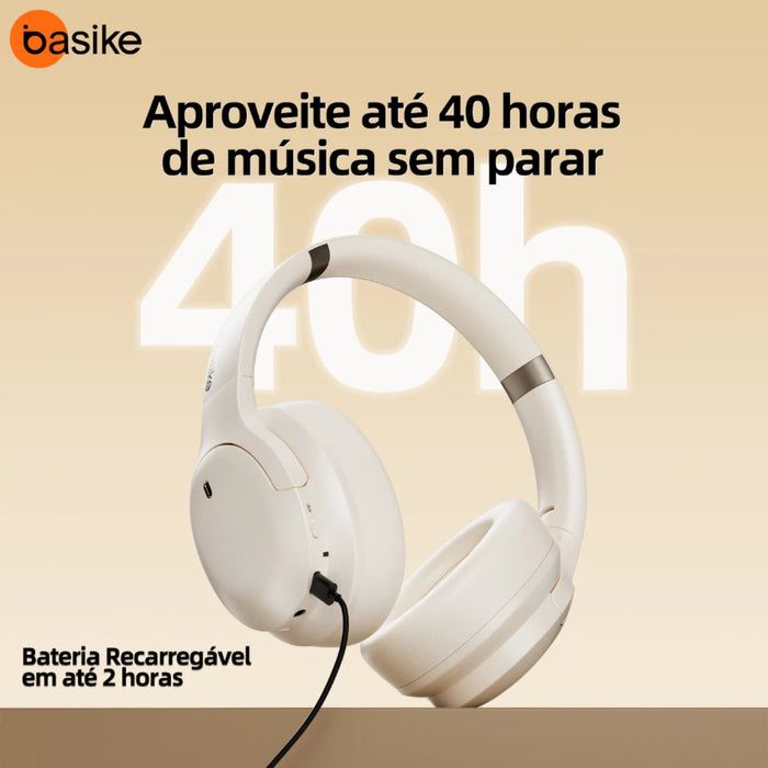 Fone de Ouvido Basike Ba FON 193 Bluetooth Duração de 40 horas Com Cancelamento de Ruido Basike