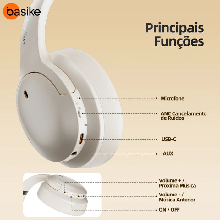 Fone de Ouvido Basike Ba FON 193 Bluetooth Duração de 40 horas Com Cancelamento de Ruido Basike
