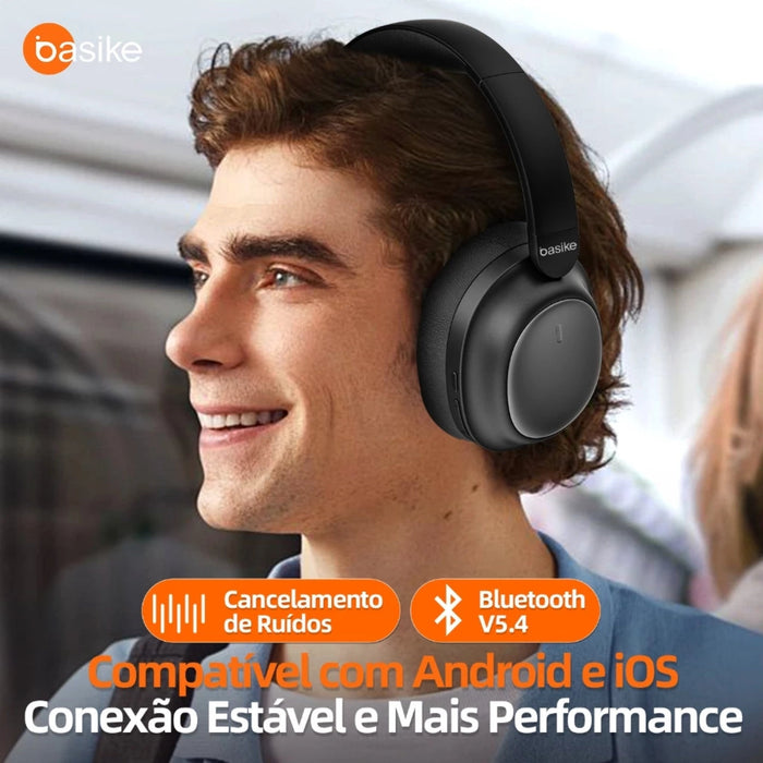 Fone de Ouvido Basike Ba FON 144 ANC 30 horas Estéreo Bluetooth 5.4 Com Microfone Basike