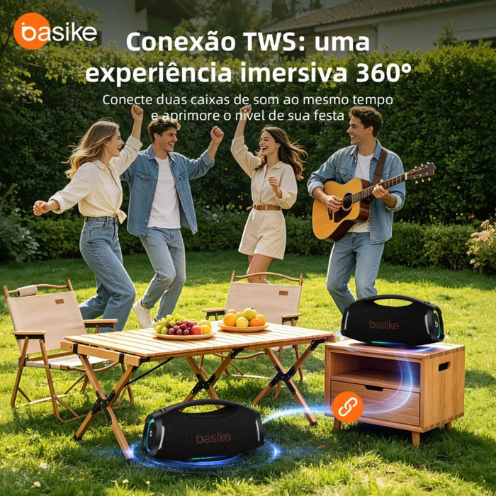 Caixa de Som Basike Ba RAD 439 300W Bluetooth Portátil Boombox 26000mAh IPX6 À Prova D`água RGB TWS Basike