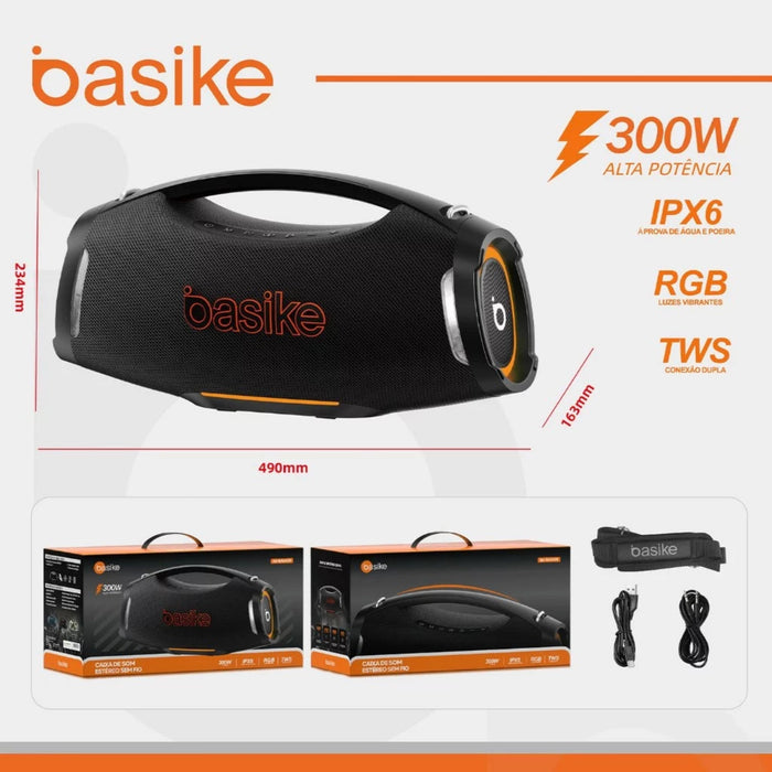 Caixa de Som Basike Ba RAD 439 300W Bluetooth Portátil Boombox 26000mAh IPX6 À Prova D`água RGB TWS Basike