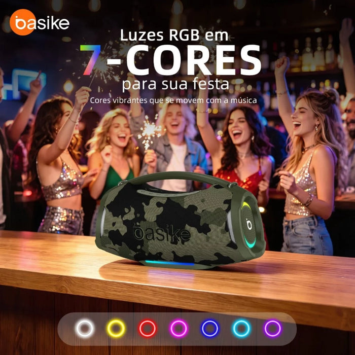Caixa de Som Basike Ba RAD 438 200W Graves Fortes 18000mAh IPX6 RGB e TWS Basike
