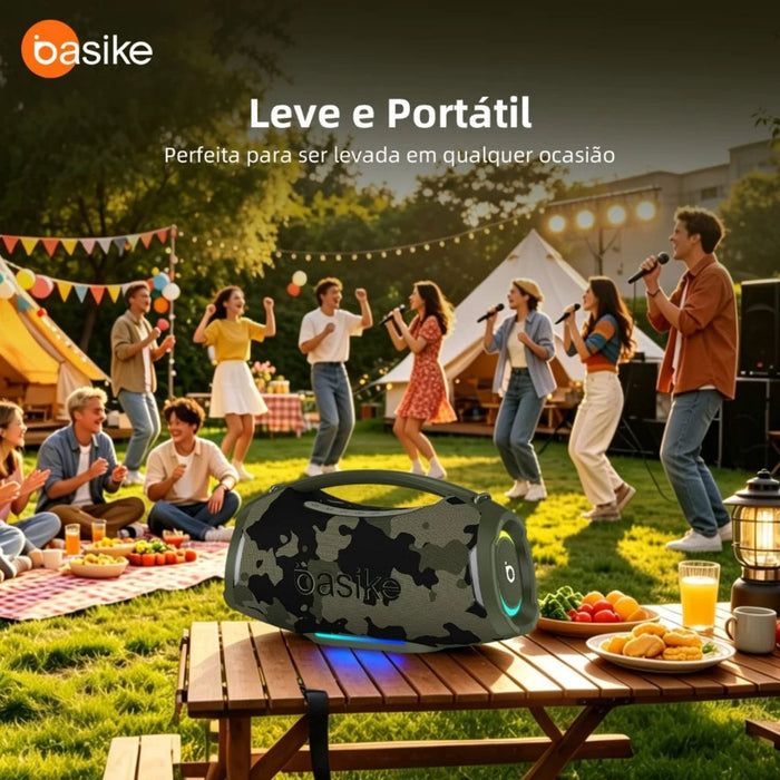 Caixa de Som Basike Ba RAD 438 200W Graves Fortes 18000mAh IPX6 RGB e TWS Basike