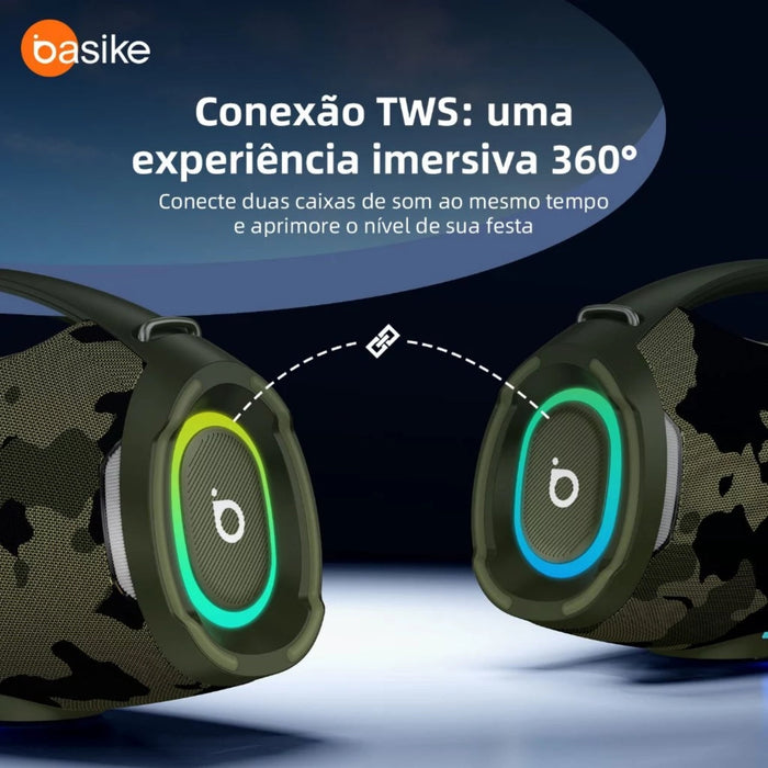 Caixa de Som Basike Ba RAD 438 200W Graves Fortes 18000mAh IPX6 RGB e TWS Basike