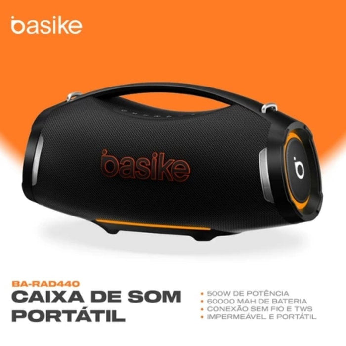 Caixa de Som Portátil Basike Ba RAD 440 Bluetooth 500W Graves Fortes 60000mAh IPX6 À Prova D'água RGB TWS Basike