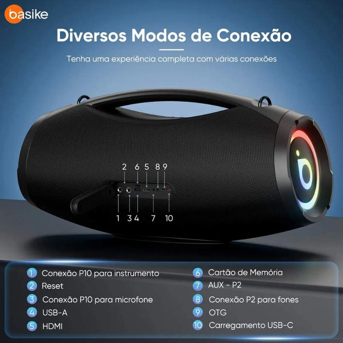 Caixa de Som Basike Ba RAD 441 500W Portátil À Prova d`água 60000mAh Basike