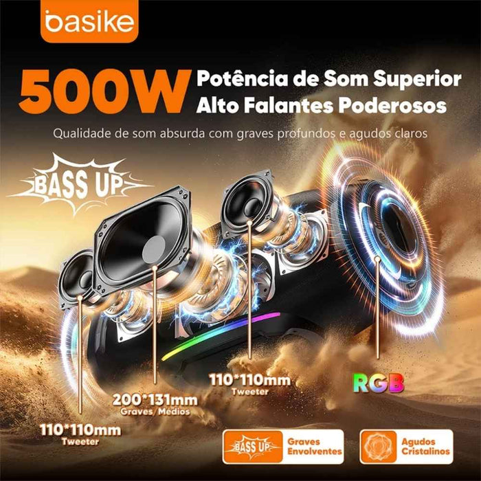 Caixa de Som Portátil Basike Ba RAD 440 Bluetooth 500W Graves Fortes 60000mAh IPX6 À Prova D'água RGB TWS Basike