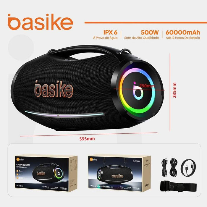 Caixa de Som Basike Ba RAD 441 500W Portátil À Prova d`água 60000mAh Basike