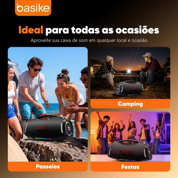 Caixa de Som Portátil Basike Ba RAD 440 Bluetooth 500W Graves Fortes 60000mAh IPX6 À Prova D'água RGB TWS Basike