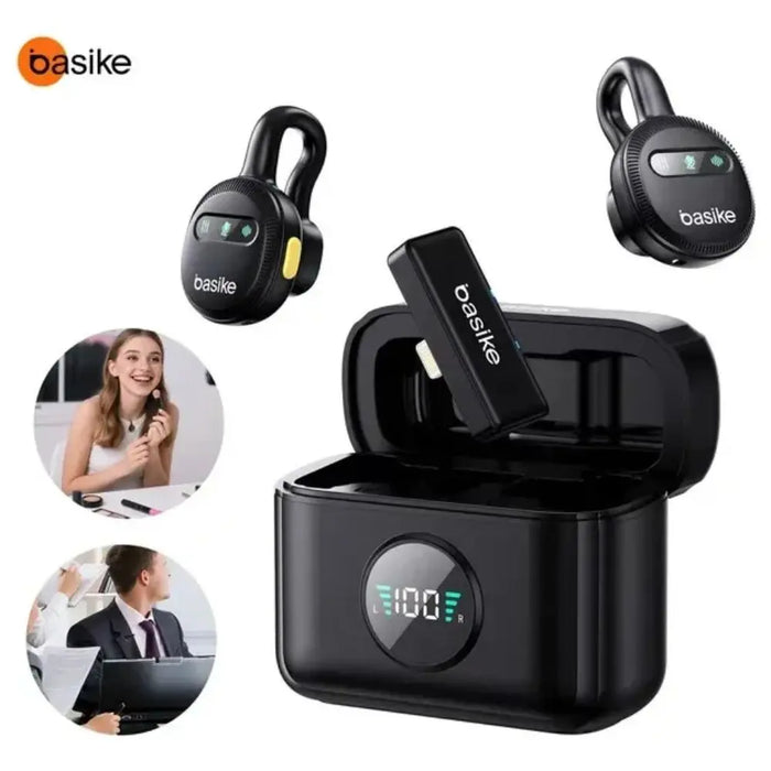 Microfone de Lapela Sem Fio BASIKE BA-MIC0009X Duplo USB-C com Redução de Ruído Basike