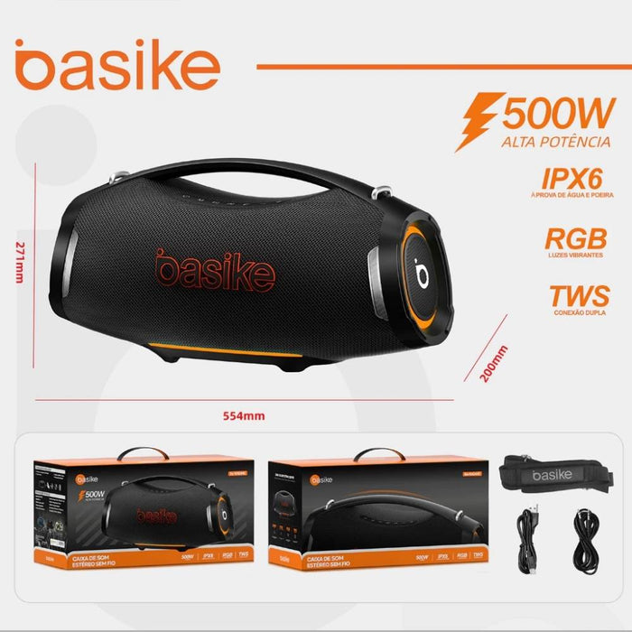 Caixa de Som Portátil Basike Ba RAD 440 Bluetooth 500W Graves Fortes 60000mAh IPX6 À Prova D'água RGB TWS Basike