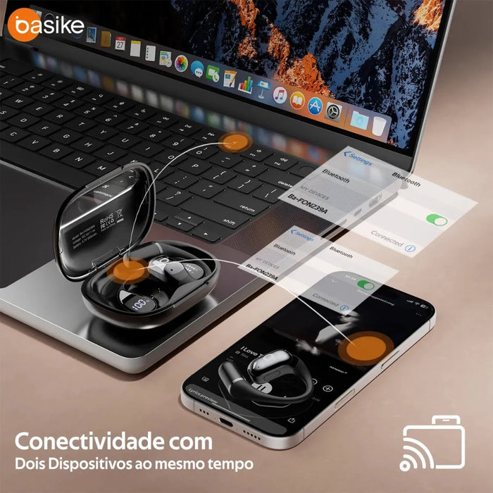 Fone de Ouvido Basike Ba FON 239A Bluetooth Tipo Gancho com Display Anti Ruido Basike
