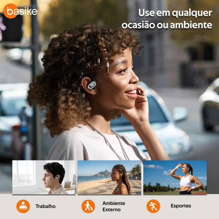 Fone de Ouvido Basike Ba FON 239A Bluetooth Tipo Gancho com Display Anti Ruido Basike