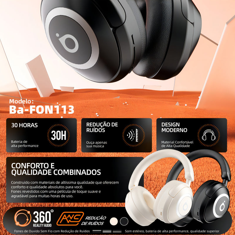 Fone de Ouvido Basike Ba FON 113 Bluetooth Com Redução de Ruido 30 Horas de Bateria